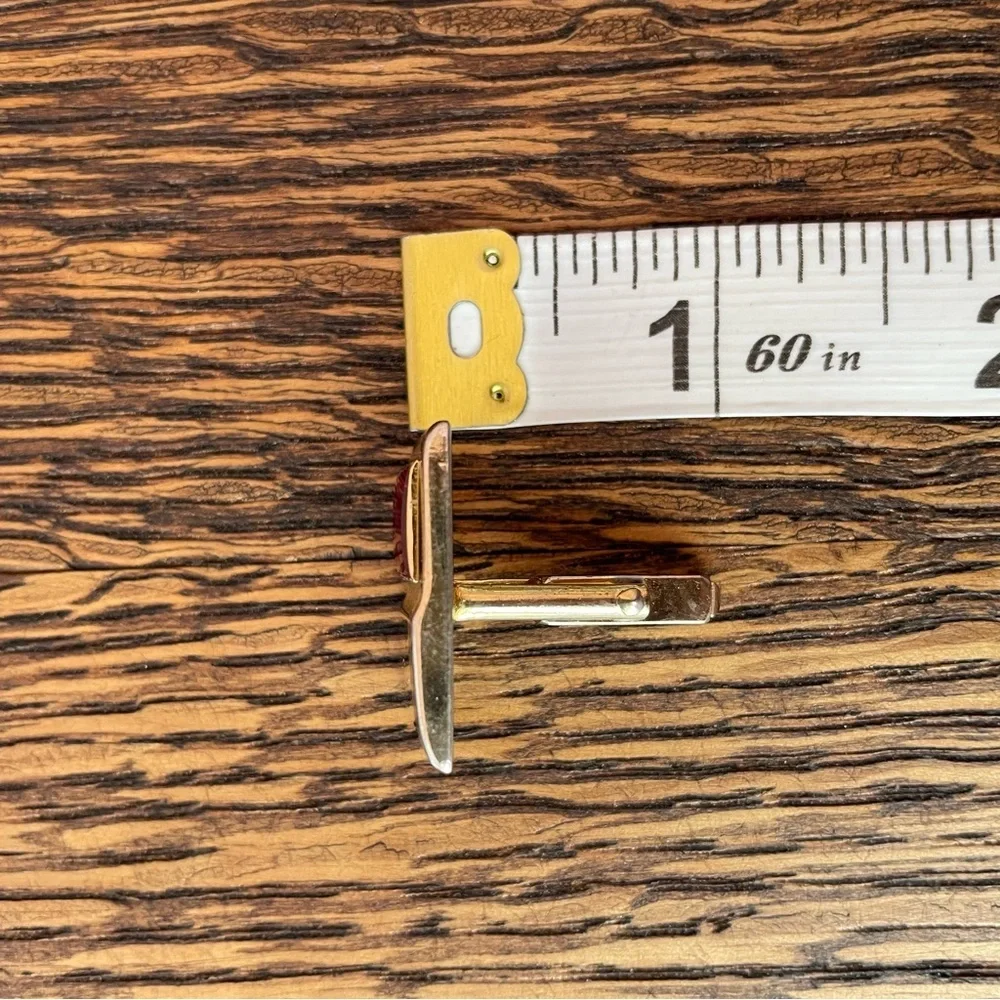 Anson Vintage Gold Tone Fuchsia Lucite Inset Tie Bar Cufflink Set Mid-Century